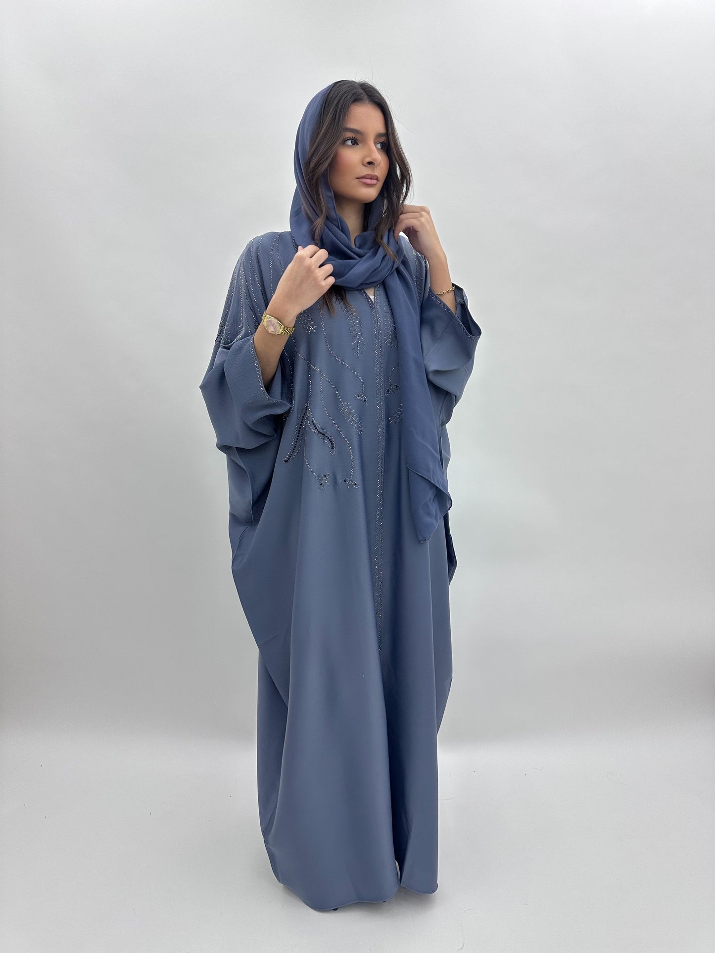 Abaya Dubai Maya - Bleu Acier MaraAbaya