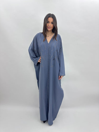 Abaya Dubai Maya - Bleu Acier MaraAbaya